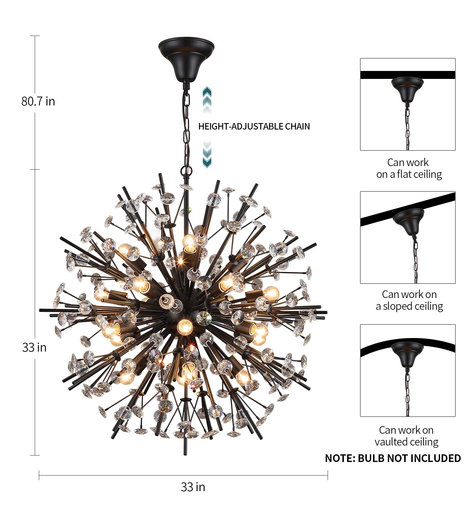20-Light Firework Crystal Chandelier for High Ceilings