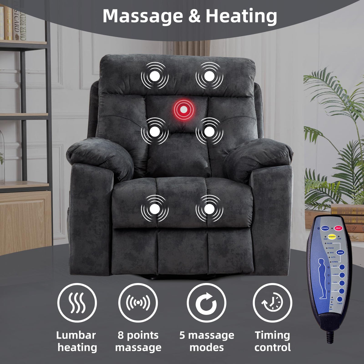 CANMOV Power Lift Recliner Chair with Massage & Heat for Big & Tall, Grey