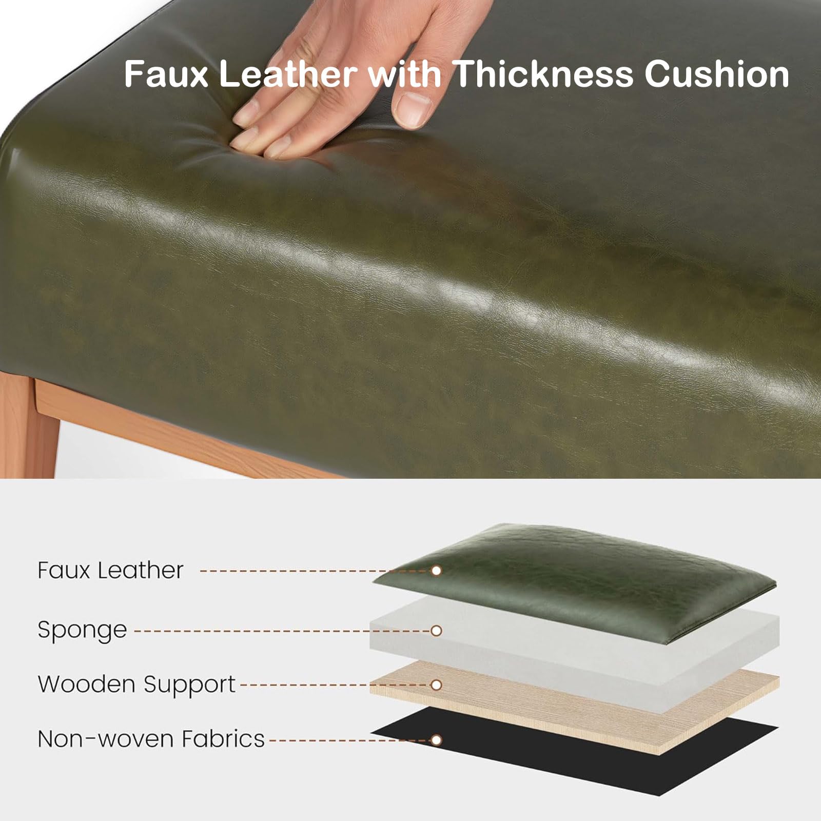 ACONUP Modern Ottoman Foot Stool, Faux Leather Accent Sofa Footrest with Walnut Rubber Wood Frame, Ottoman Bench for Living Room Entryway Bedroom Sofa Seat, Hunter Green