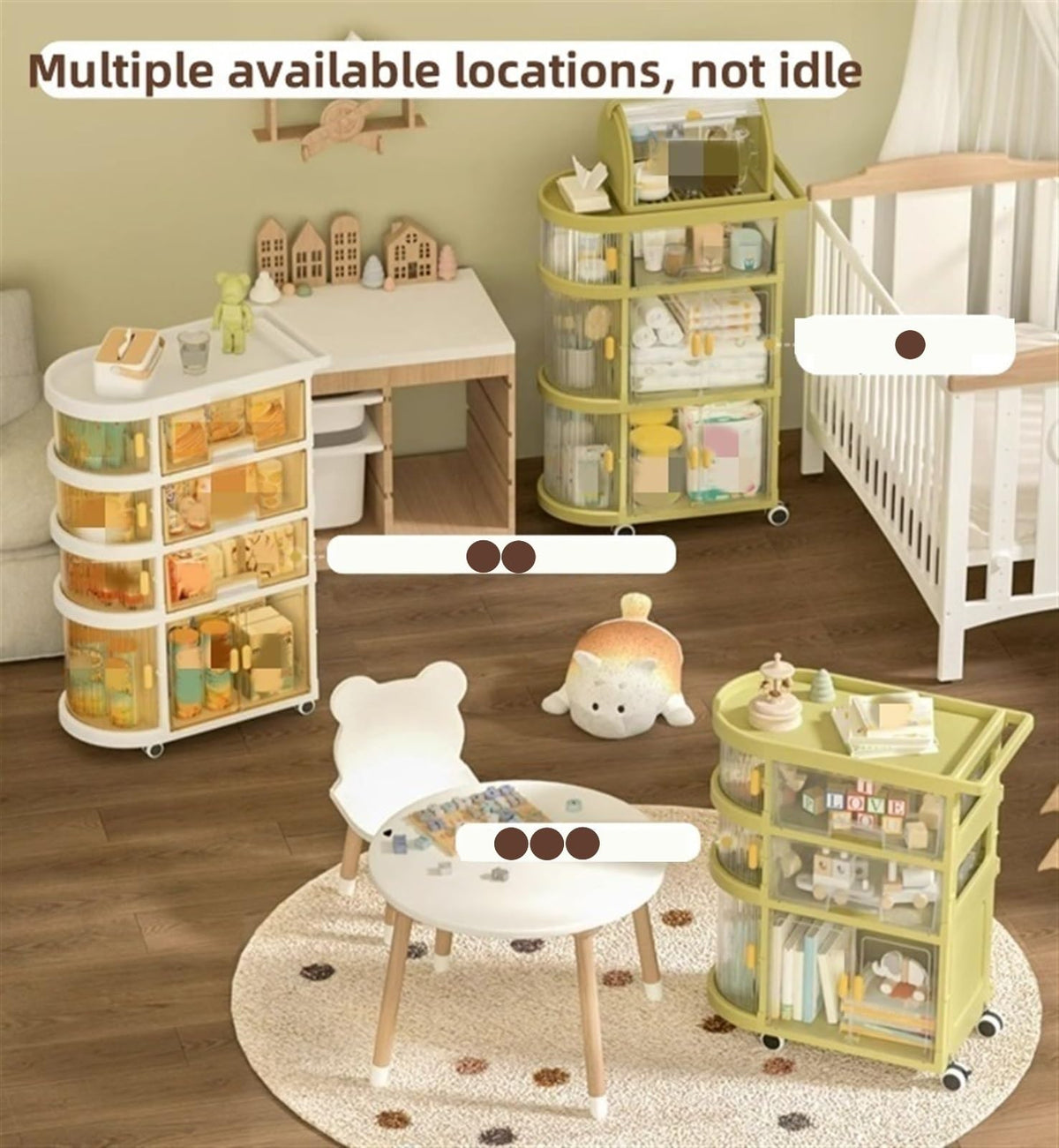 Storage Rack with Silent Universal Wheels Multi Functional Folding Cart Storage of Miscellaneous Items Independent Small Shelf with Drawers and Cabinet Doors(Gray)