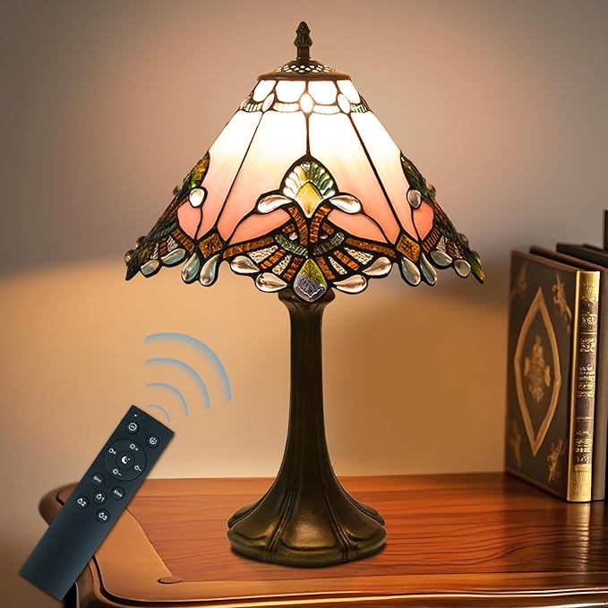 Tiffany Style Stained Glass Table Lamp with Remote Control