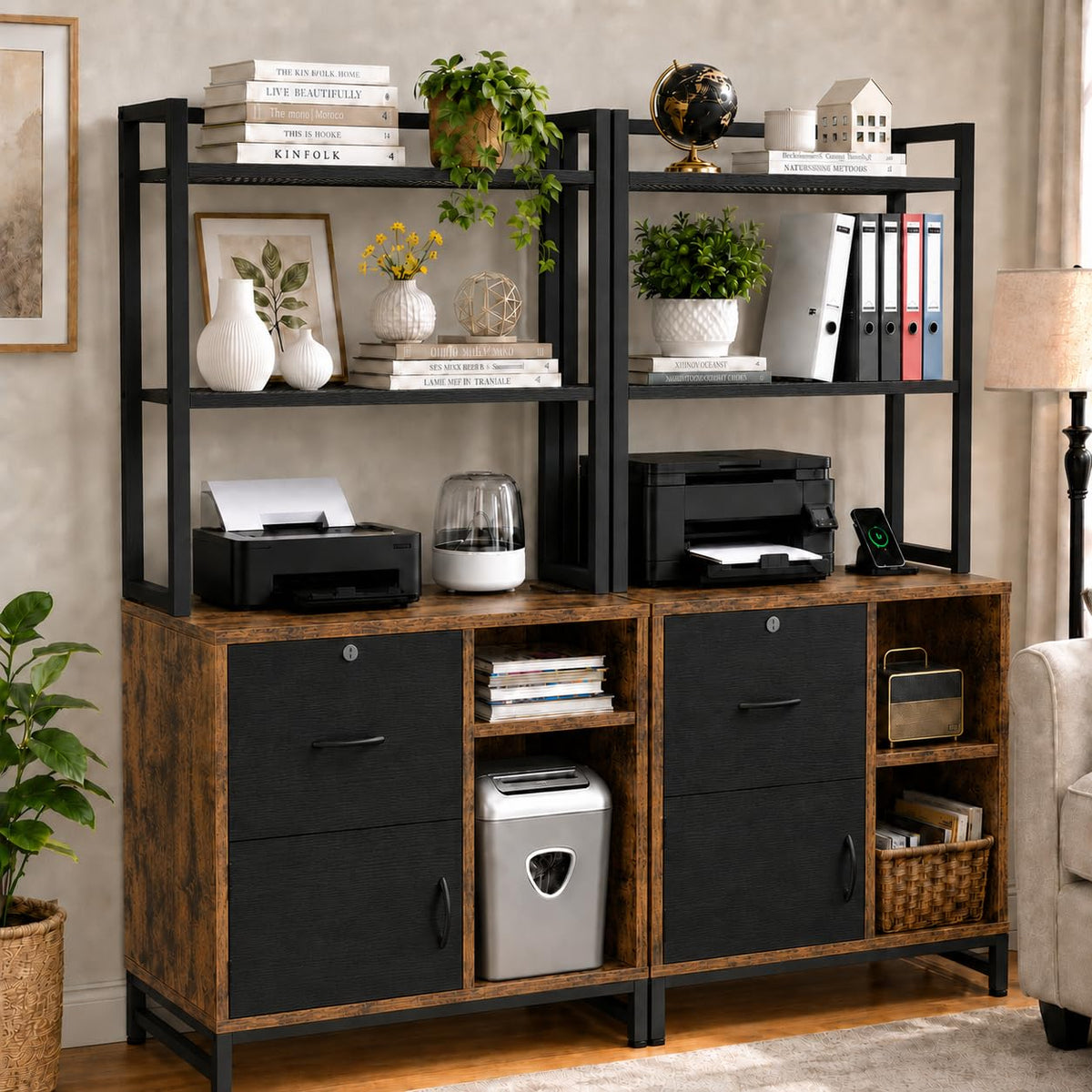 Locking File Cabinet with Bookshelf