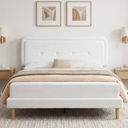 Queen Size Bed Frame with Height Adjustable Headboard Boucle Fabric, White