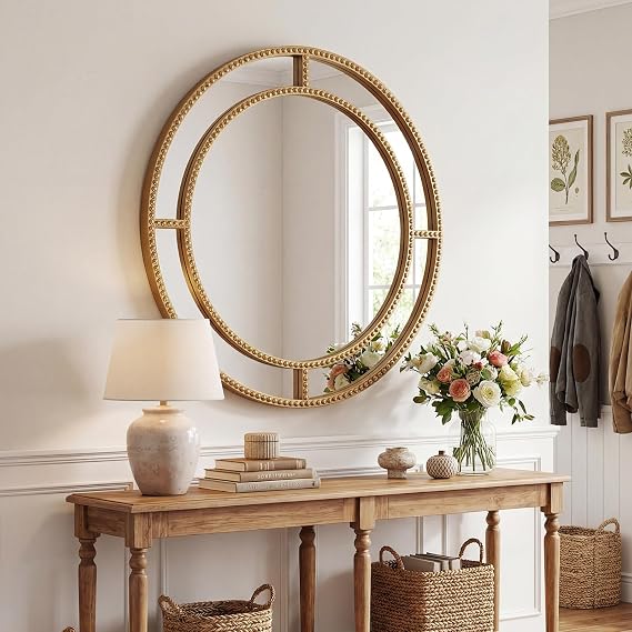 36 x 24 Gold Beaded Rectangle Wall Mirror