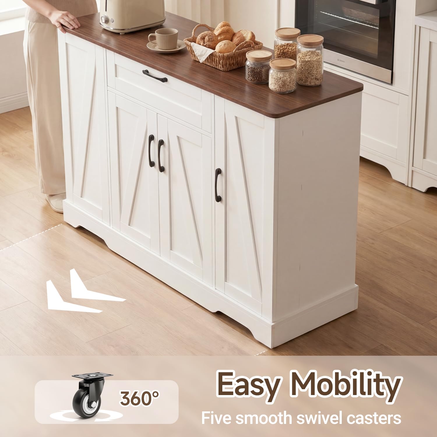 47" Rolling Kitchen Island Cart with Storage