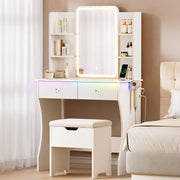 White LED Makeup Vanity with Storage Stool