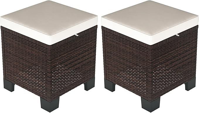Outdoor Wicker Ottoman Set of 2