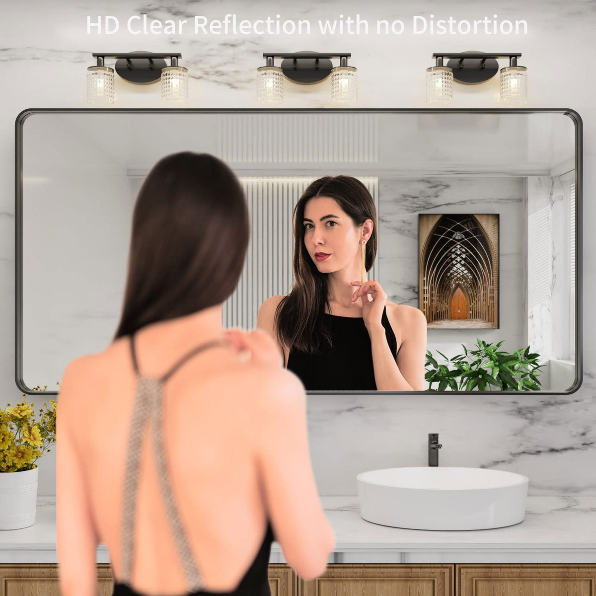 Black Metal-Framed Bathroom Mirror