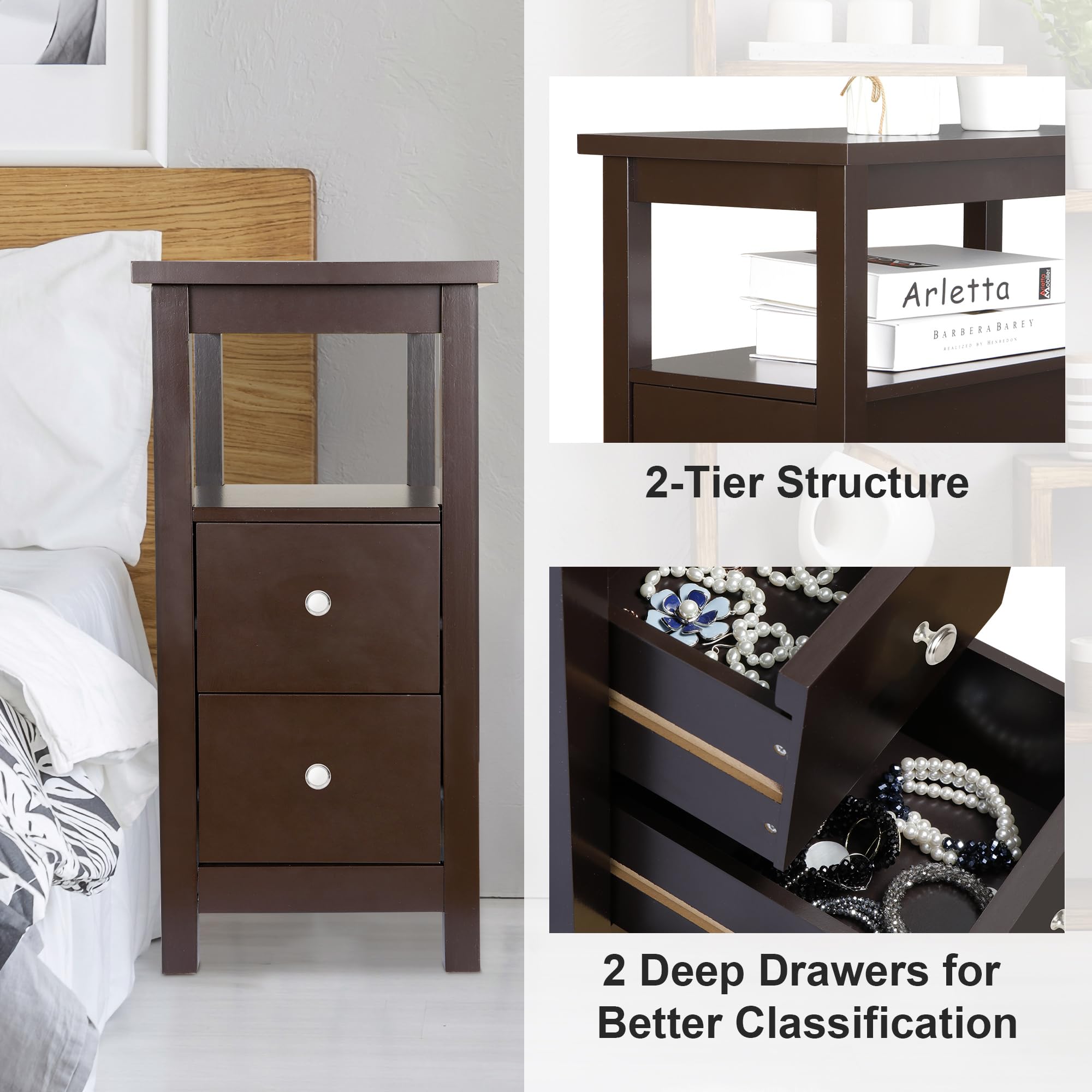 Slim End Table with Drawer & Storage Shelf