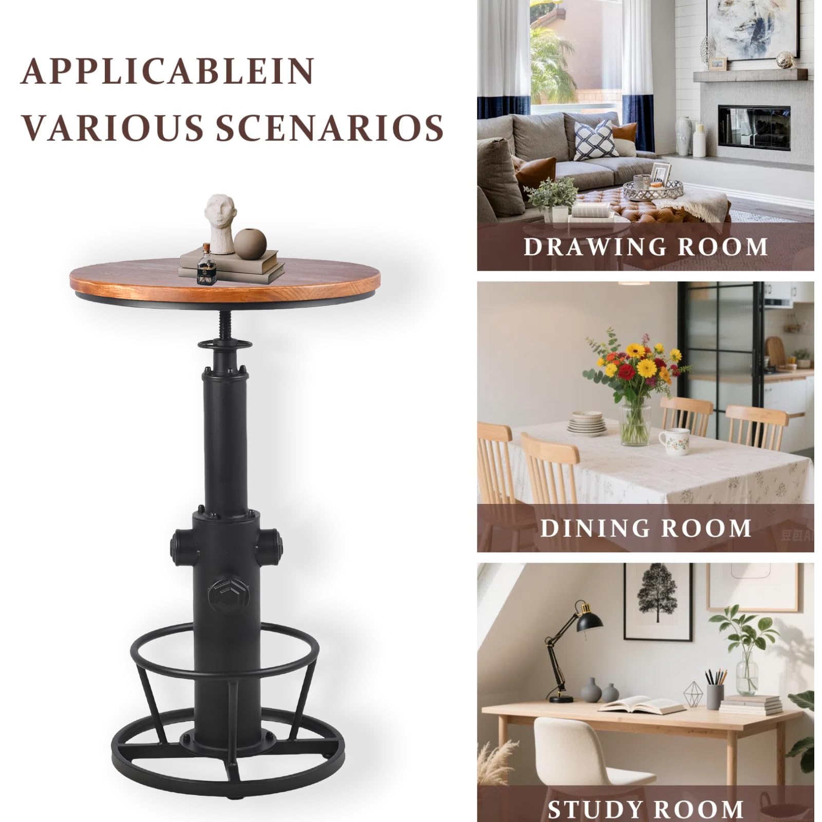 3-Piece Bar Table Set with Adjustable Swivel Stools