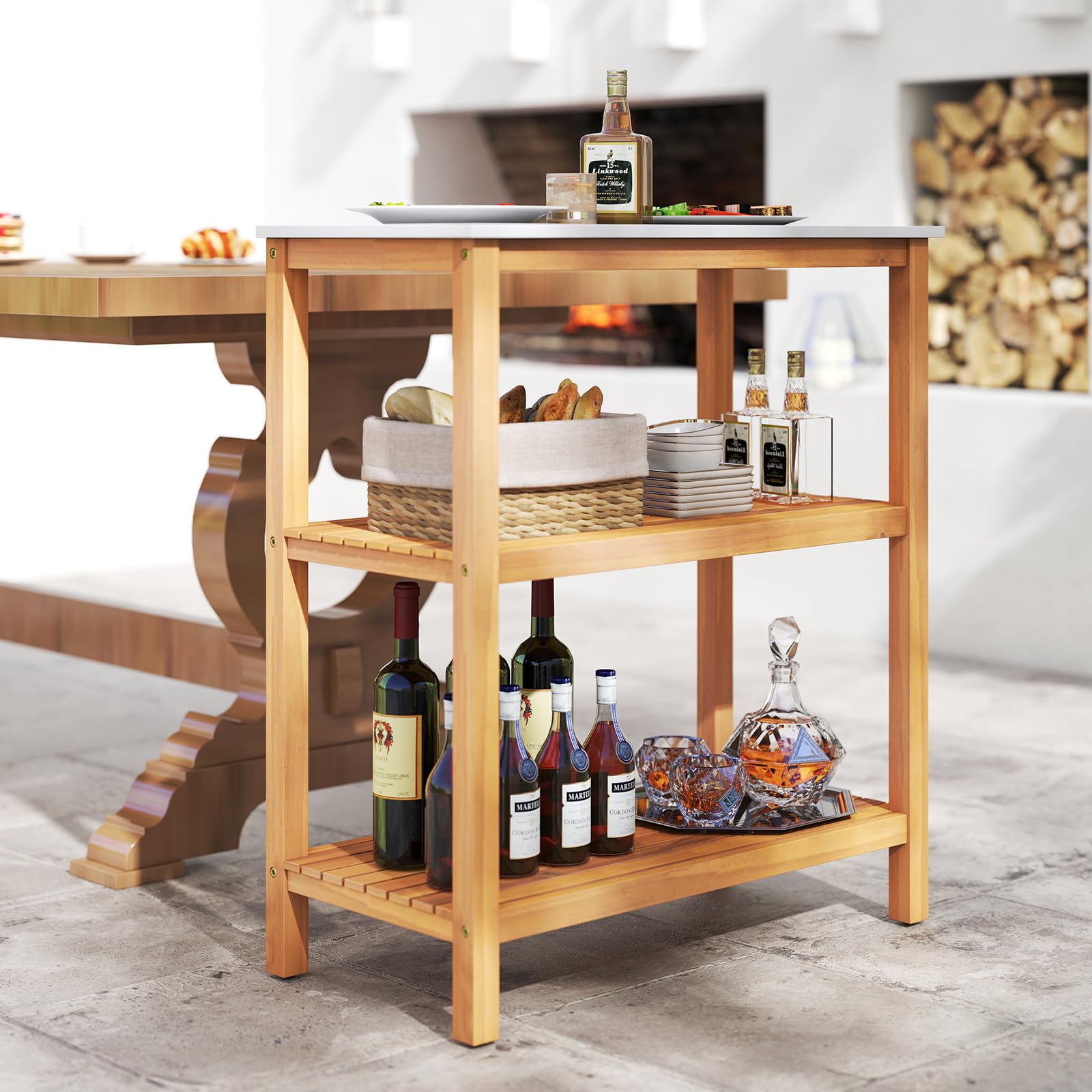 New Classic Furniture Gia Counter Table with Two Dining Chairs and Storage Shelf, 30-Inch, Cherry Brown