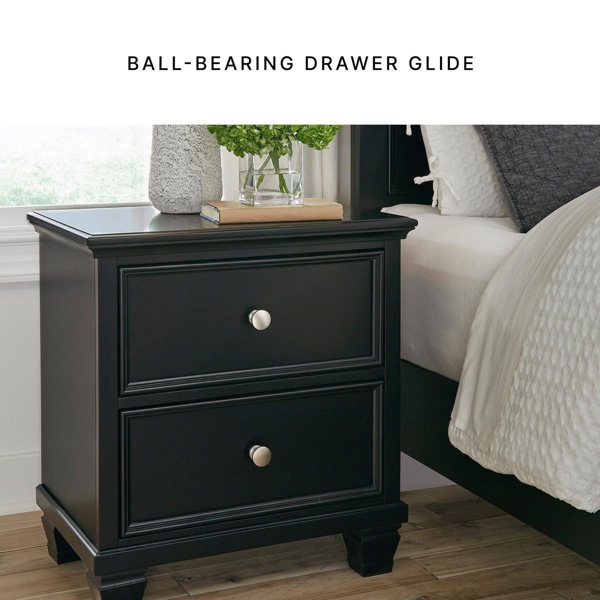 Black Two-Drawer Farmhouse Nightstand