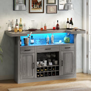Wine Bar Cabinet with LED, 3 Drawers & Adjustable Wine Rack