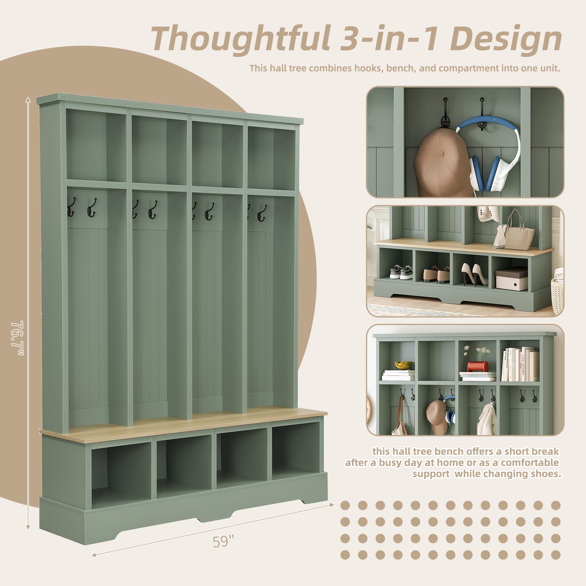 Farmhouse Hall Tree with Bench & Shoe Storage
