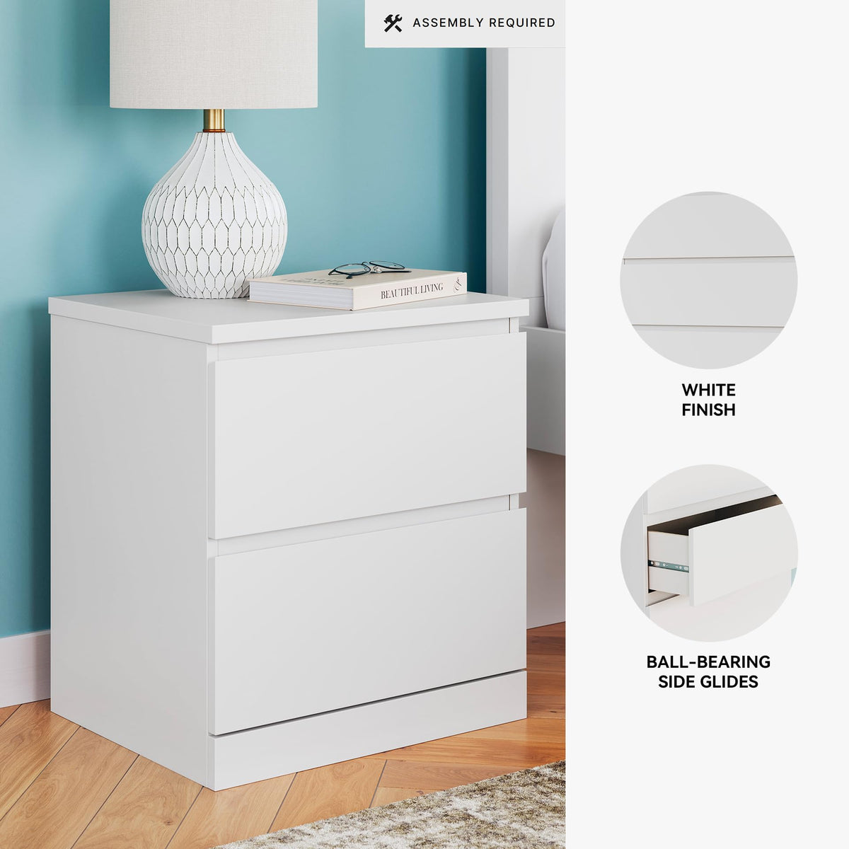 Signature Design by Ashley Onita 2-Drawer White Nightstand Bedside Table