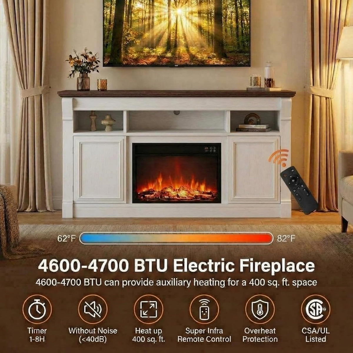 Hipicute 36 Inch Electric Fireplace Fits Up to 68 in TV, 4-Color Flame