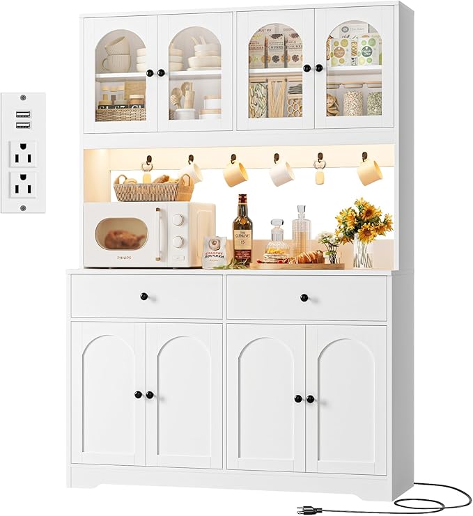 LED Kitchen Pantry Cabinet with Power Outlet