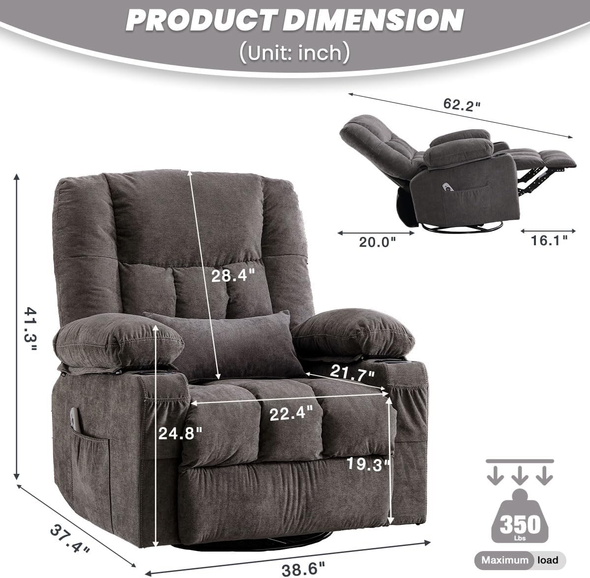 Heated Massage Swivel Rocker Recliner Chair
