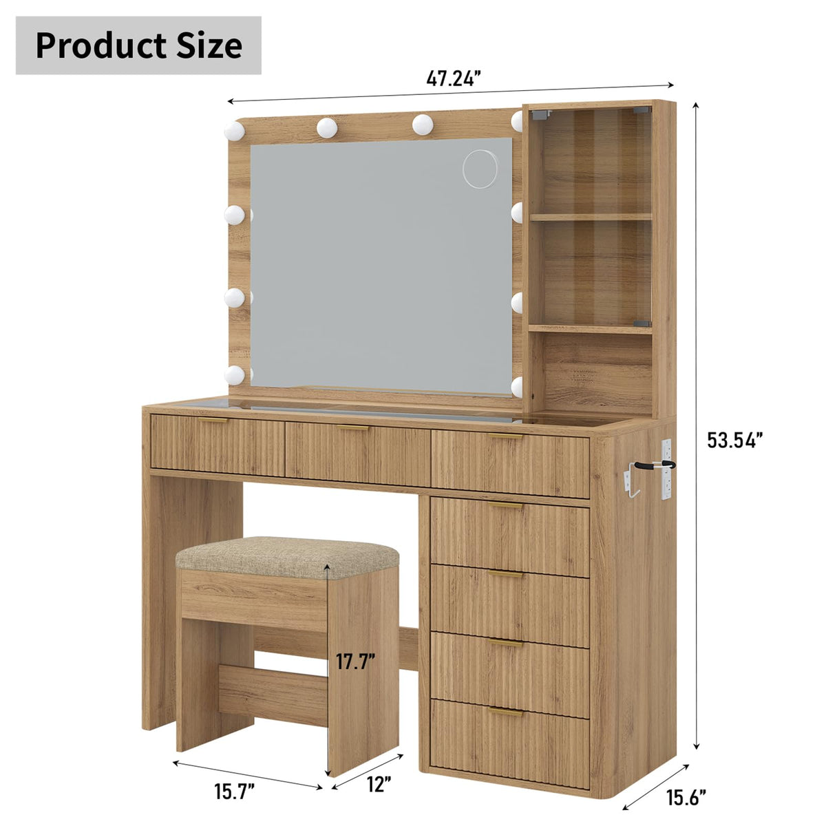 Fluted Makeup Vanity with LED Mirror