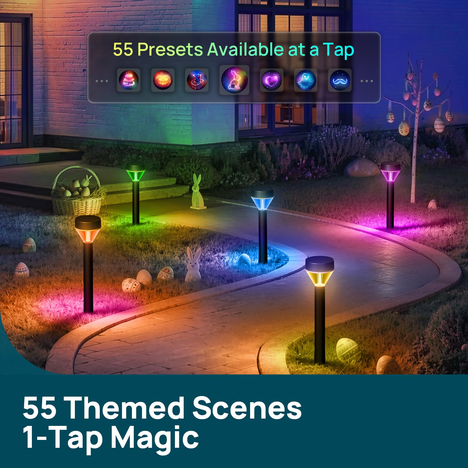 Smart Landscape Path Lights – Multi-Zone, Color-Changing, 4-Pack