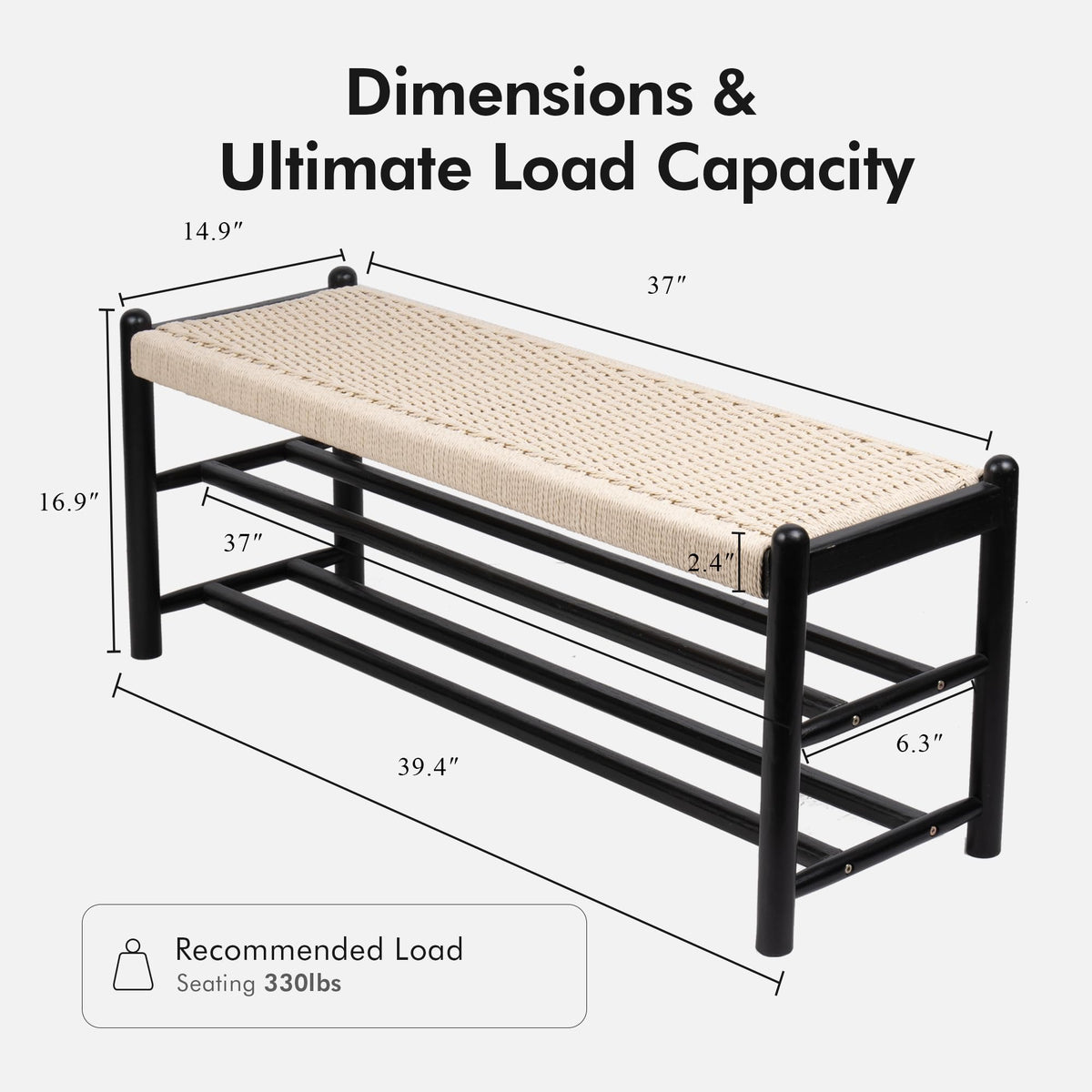 Solid Wood Woven Seat Storage Bench