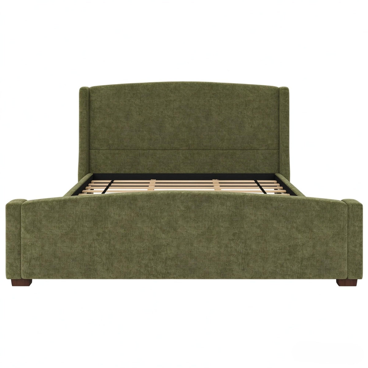 Merax Modern Upholstered Bed Frame with Wingback Headboard, Olive Green