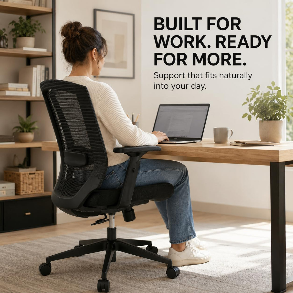 SUNLINE Ergo Classic Ergonomic Office Chair - Desk Chair with Adjustable Lumbar Support, Foam Seat Cushion, Mesh Back, and Smooth Casters - Ideal as Computer Chair, Home - Black, 330 lbs