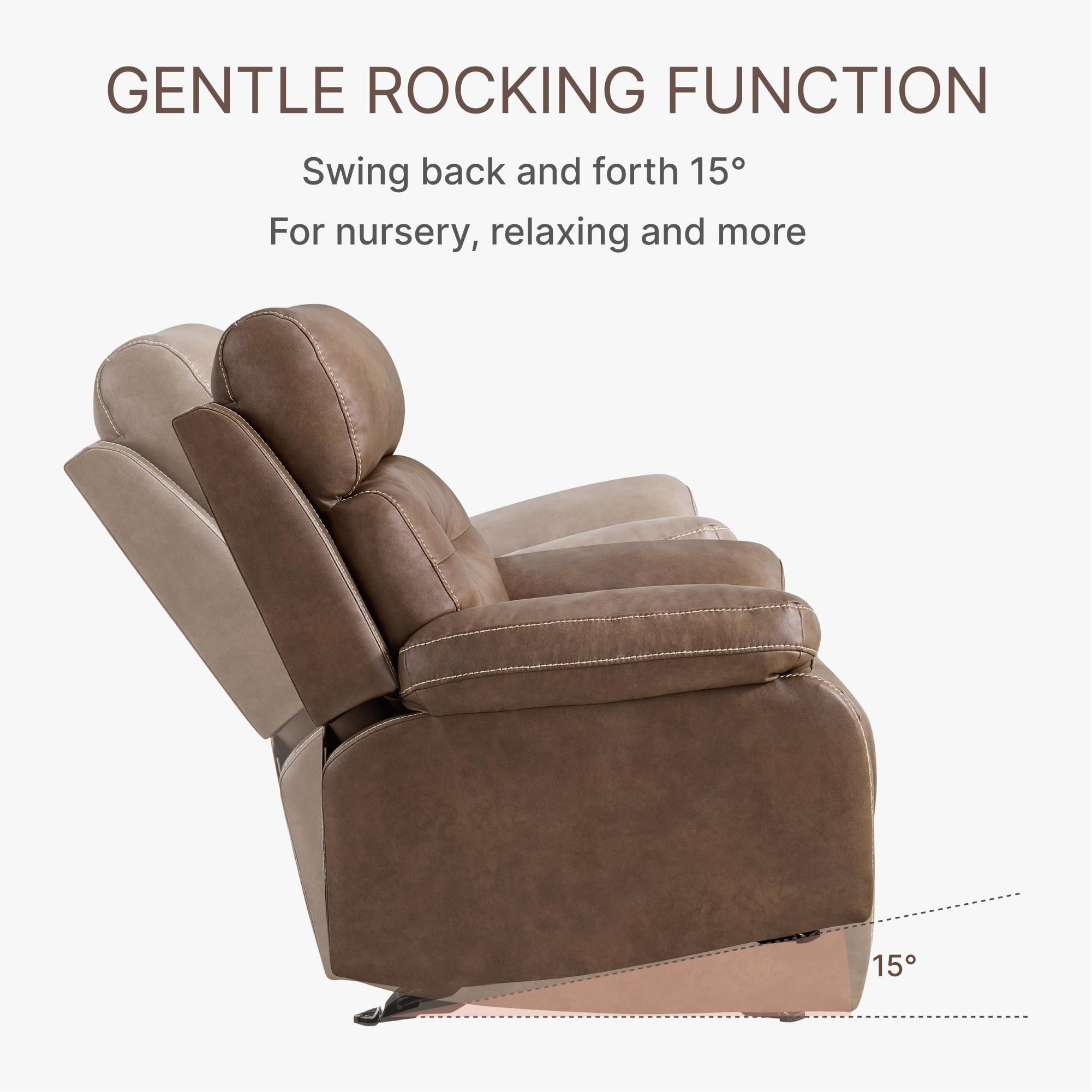 Faux Leather Recliner Chair with Rocker & Overstuffed Arms