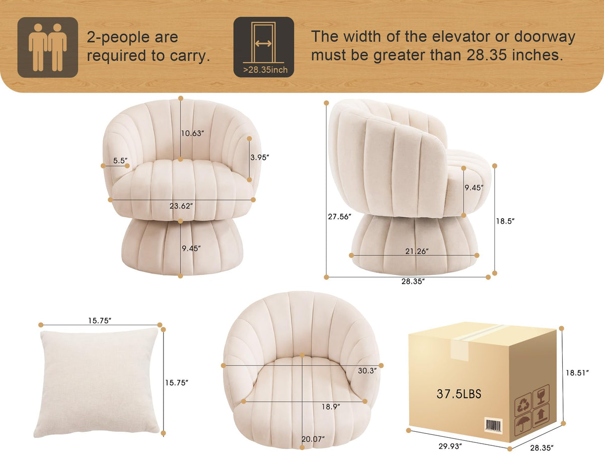 Beige Velvet Swivel Barrel Chair