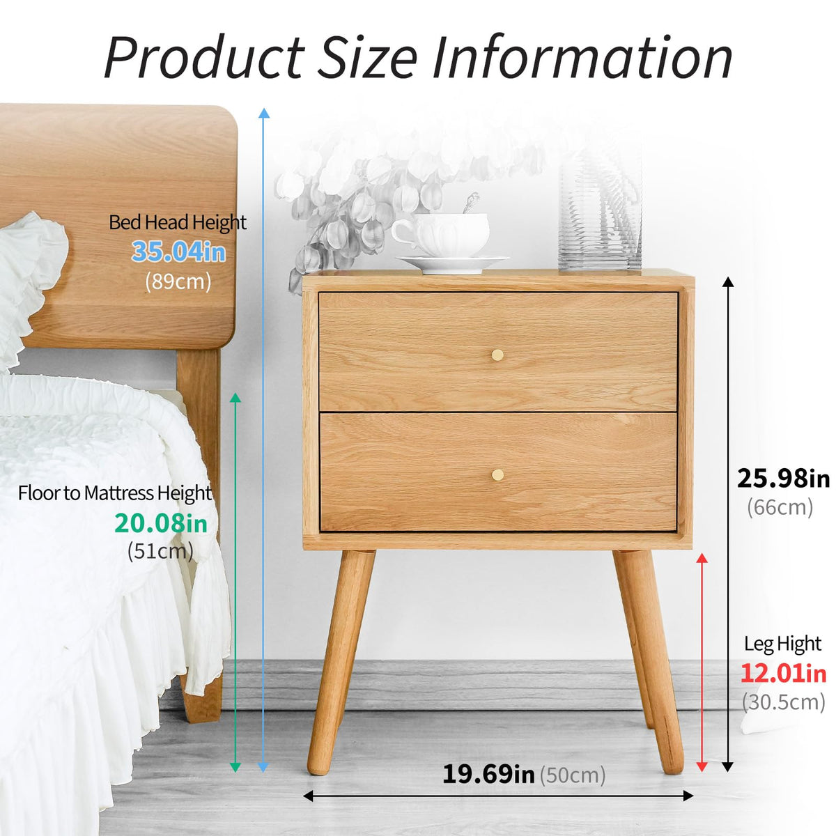 Solid Oak Nightstand with Drawer