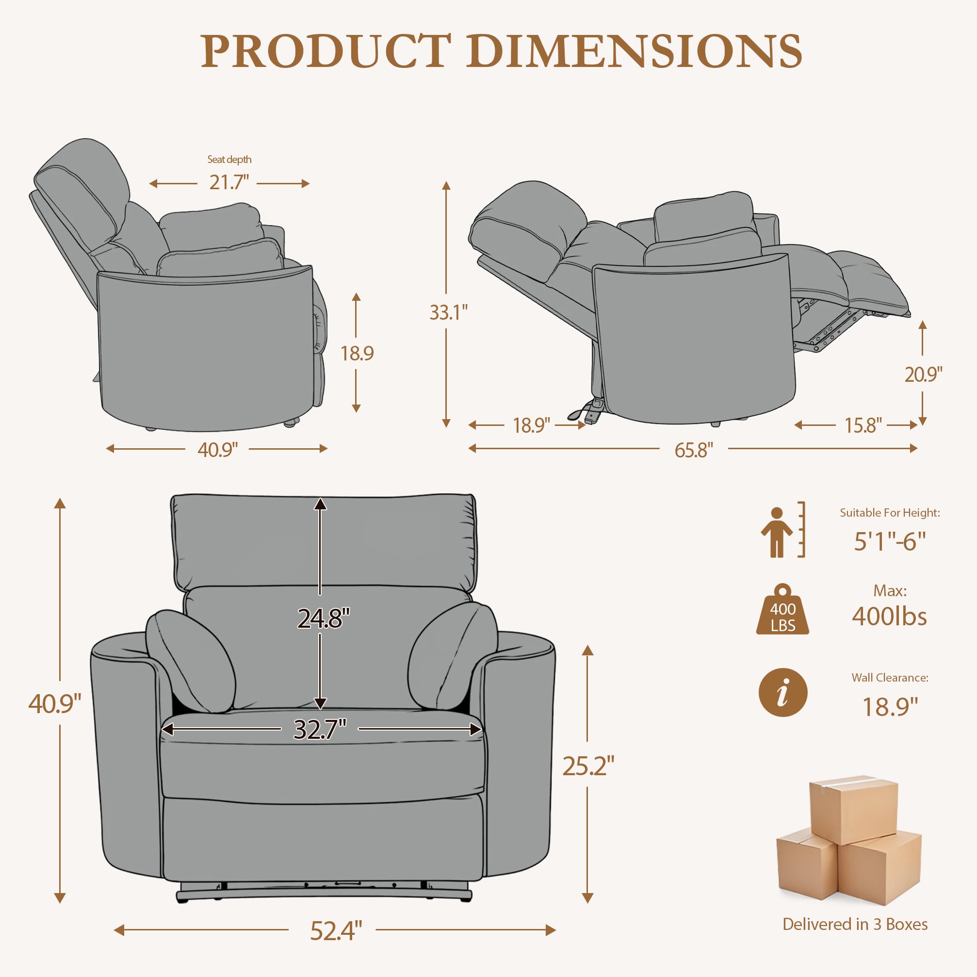 Oversized Power Recliner Chair – 52" Wide, Big & Tall, USB Charging