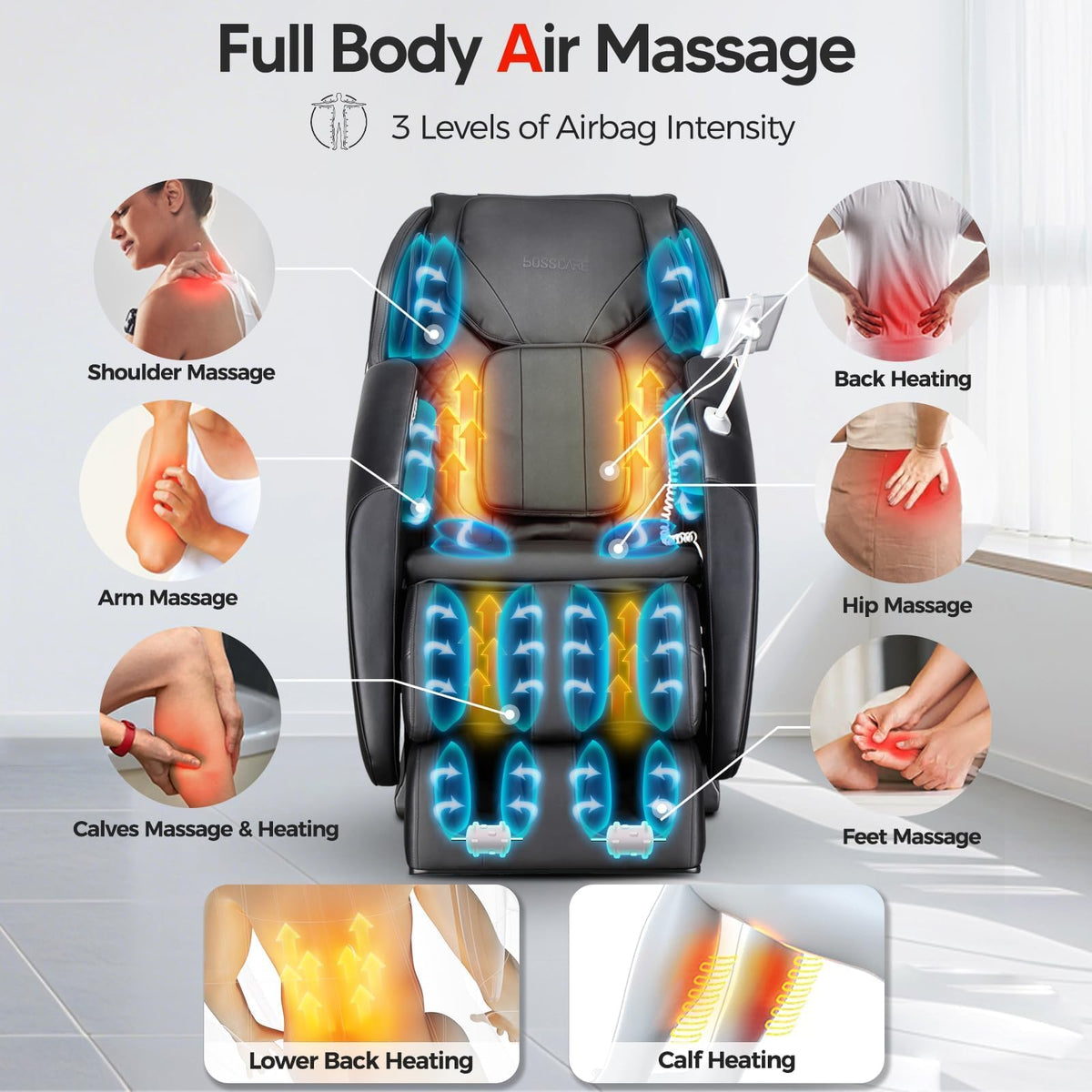 BOSSCARE Massage Chair Full Body, Shiatsu Zero Gravity Recliner
