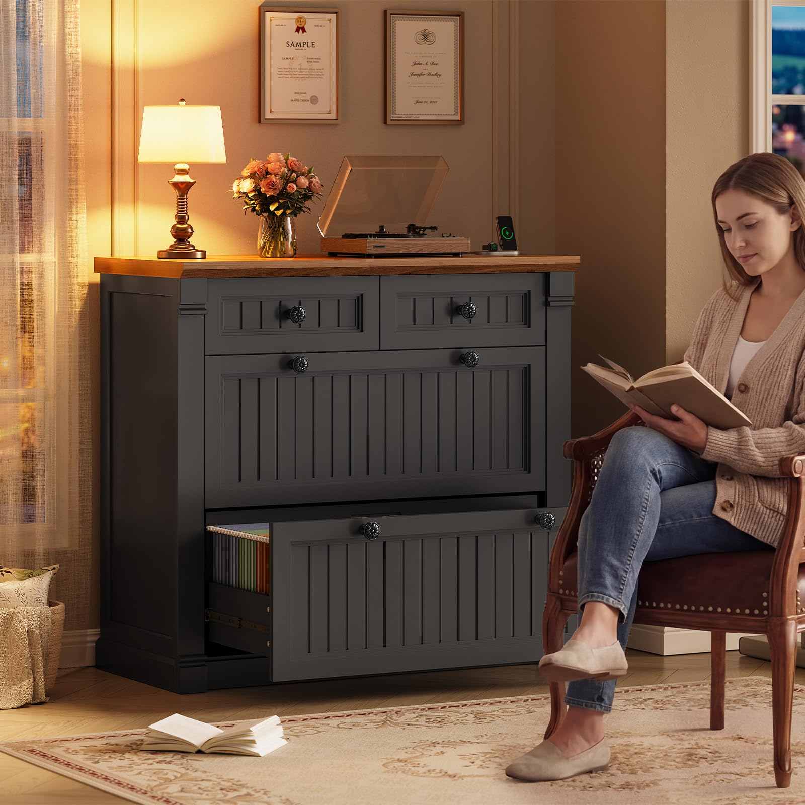 4-Drawer Filing Cabinet with Power Outlets