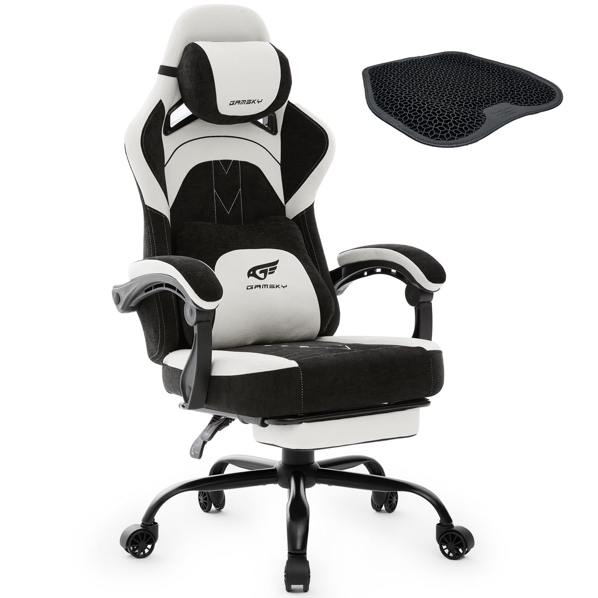 Gamsky Ergonomic Gaming Chair with Gel Cushion, Black White