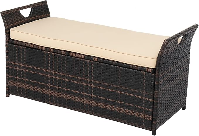 40-Gallon Rattan Deck Box with Cushion