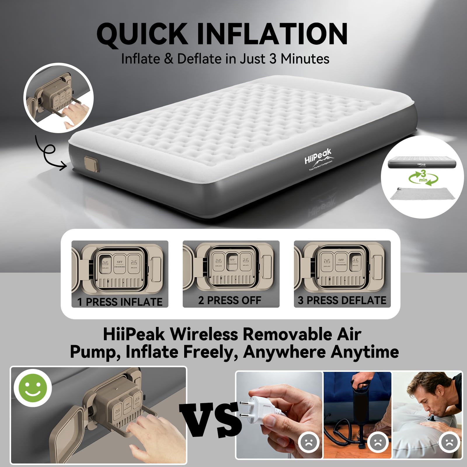 Self-Inflating TPU Air Mattress with Built-In Wireless Pump