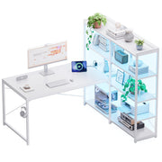 L-Shaped Desk with 5-Tier Shelves, LED Lights & Power Outlet, 49 Inch