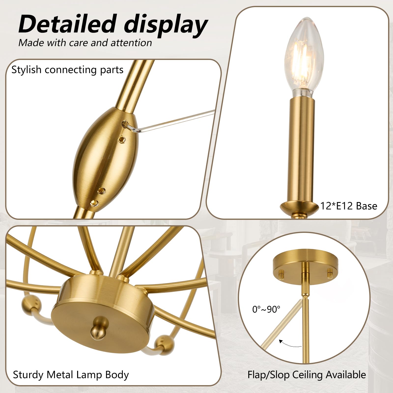 ACANER Modern Gold Chandelier, 12- Light Large Chandelier for High Ceilings, 35 inch 2-Tier Candle Style Rustic Hanging Light Fixture for Living Room Foyer Entryway