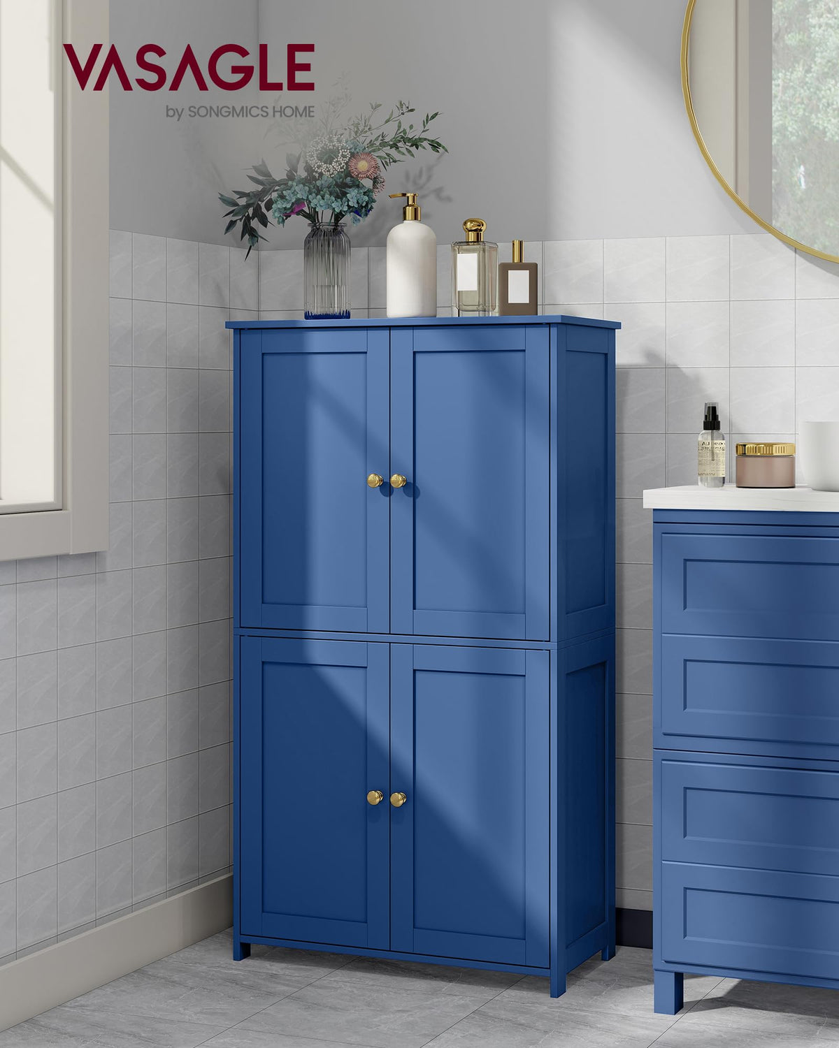 VASAGLE Bathroom Floor Storage Cabinet, 4 Drawers and 1 Door, Ink Black