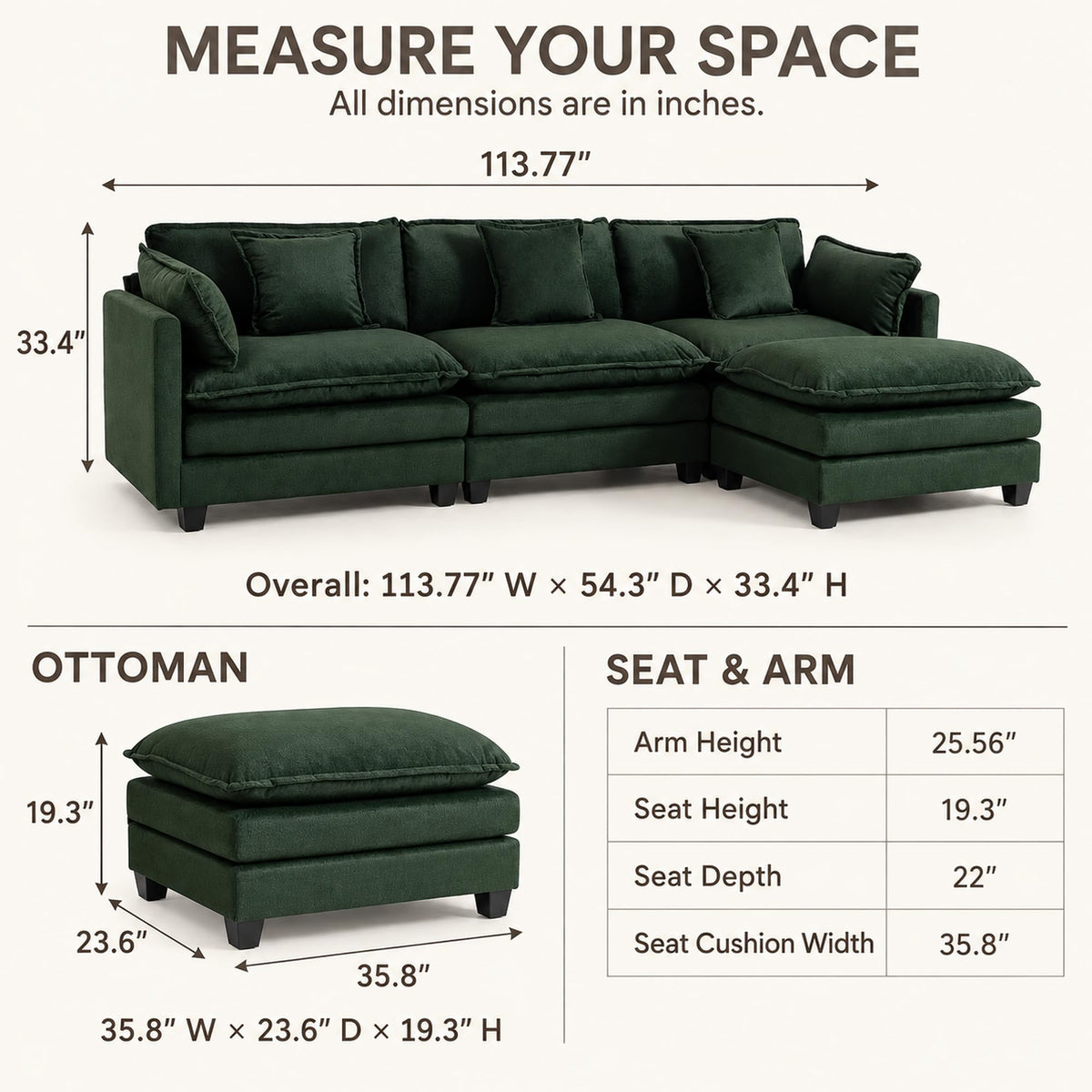 Chenille Sofa with Ottoman