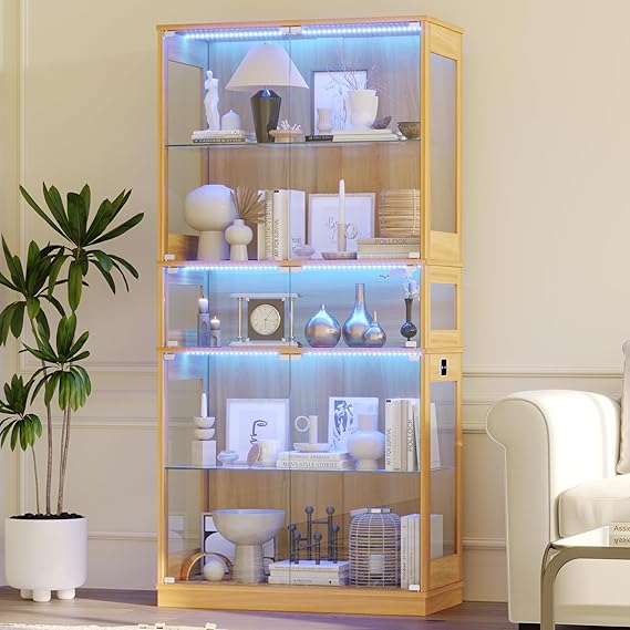 5-Tier LED Display Cabinet with Glass Doors