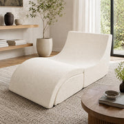 NeoNook 3-in-1 Convertible Chaise Lounge Chair with Curved Back, Chenille Armless Boneless Floor Sofa, Comfortable Lazy Chair Reading Chair for Bedroom, Living Room (White)