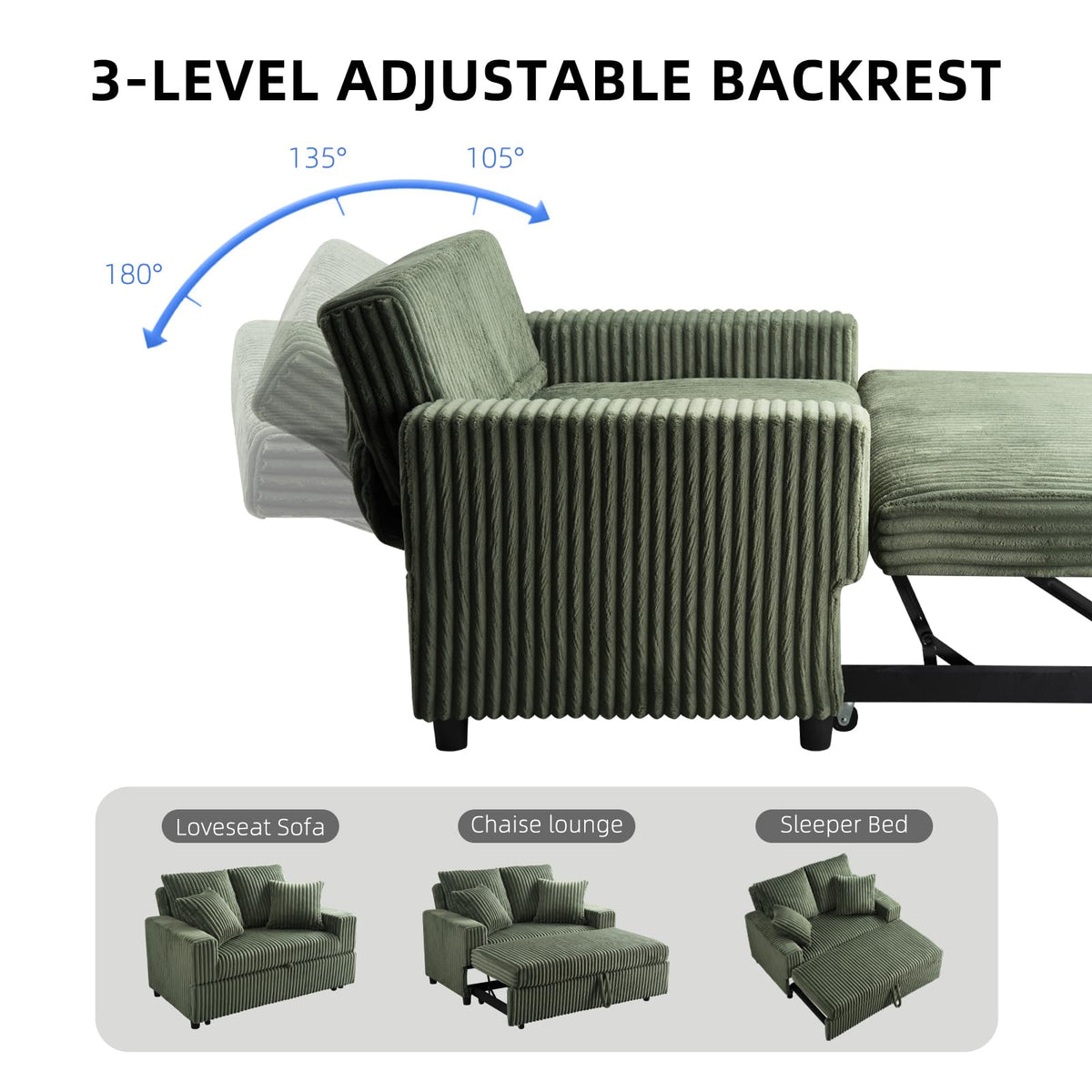 3-in-1 Corduroy Loveseat Sofa Bed