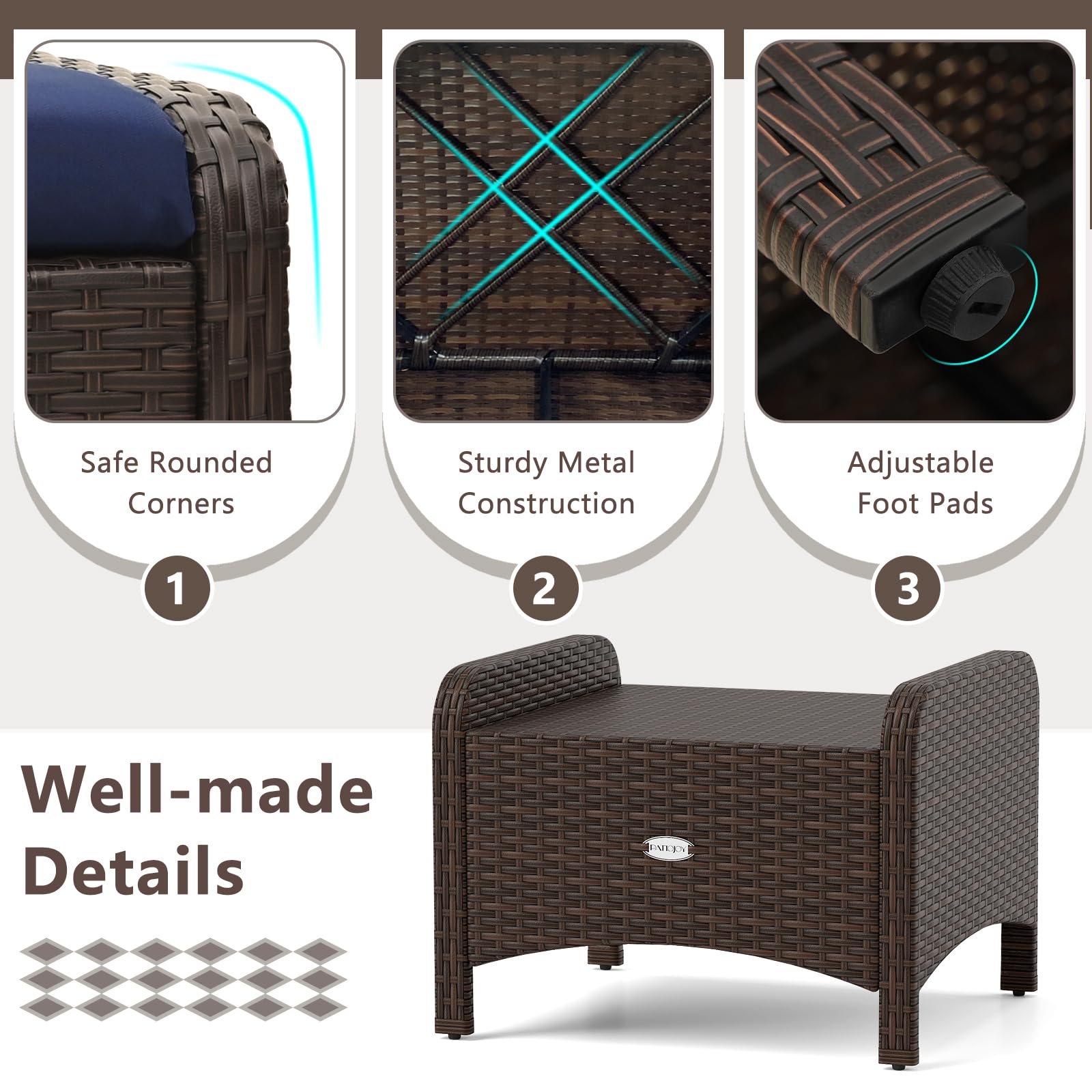 Outdoor PE Rattan Ottoman Set of 2