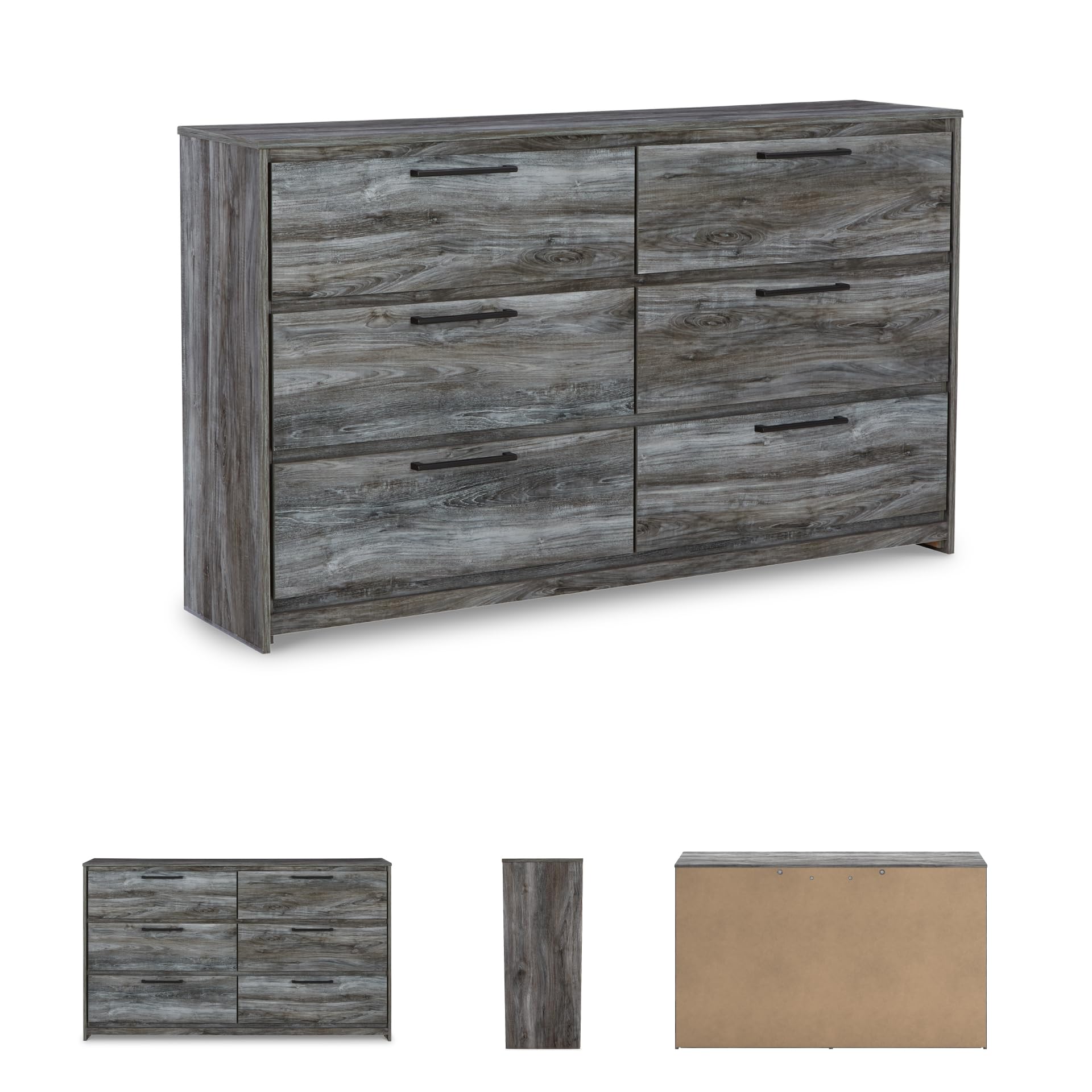 Signature Design by Ashley Baystorm Rustic Coastal 6 Drawer Dresser, Smoky Gray