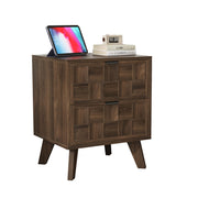Walnut Nightstand with Embossed Checkerboard Drawers