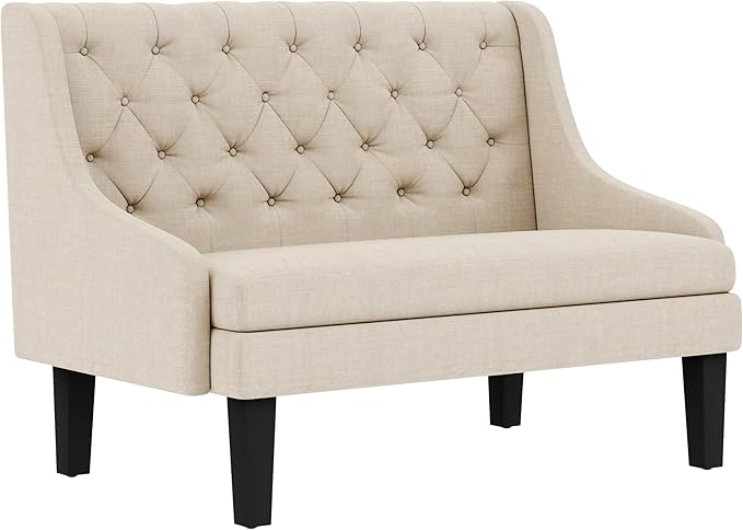 Mid-Century Modern Settee Bench with Back