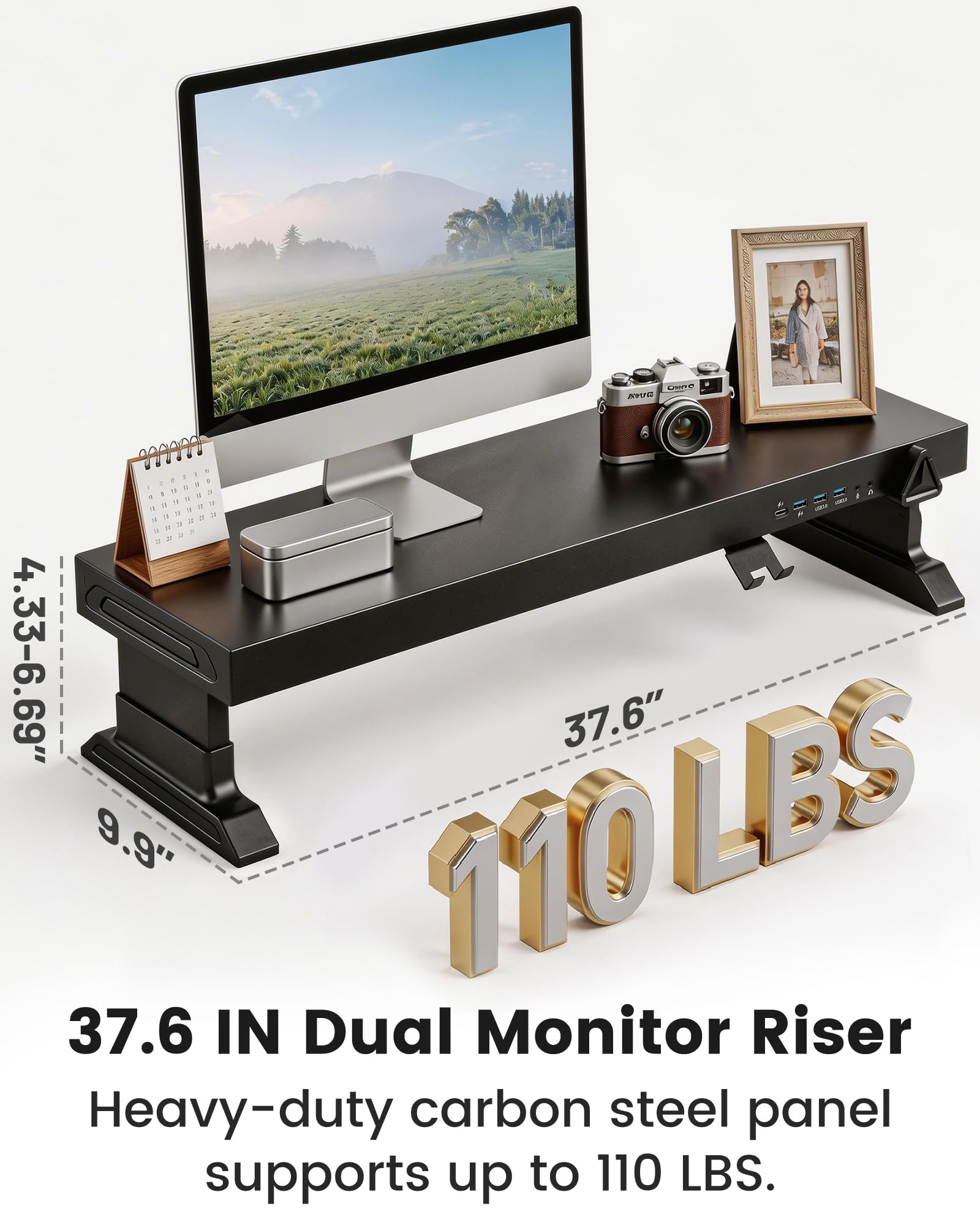Height Adjustable Monitor Riser with 6-Port USB Hub