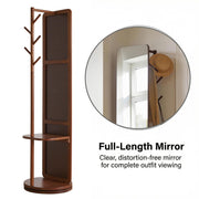 Purfeel Home Solid Wood Floor Mirror 69"x19"Full Length Mirror with Standing,360°Rotating Coat Rack with Mirror for Bedroom, Living Room, Cloakroom