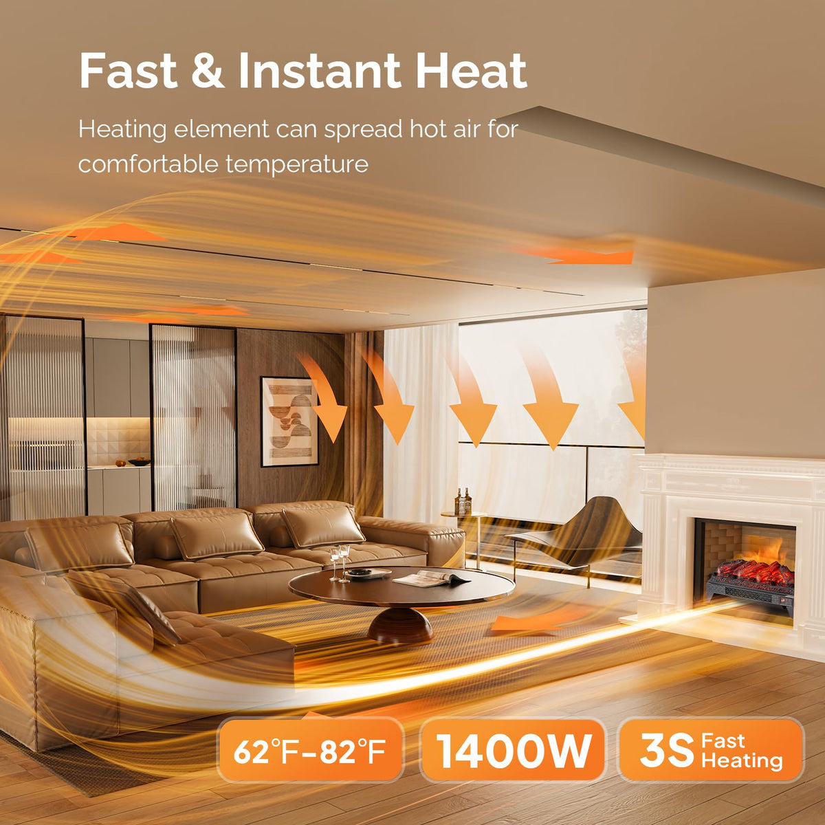 ROVSUN 23'' Electric Fireplace Insert w/Remote & WiFi Control, Faux Fireplace Logs w/Timer, Overheat Protection, Adjustable Flame and Brightness, CSA Listed for Home Living Room Bedroom, 1400W
